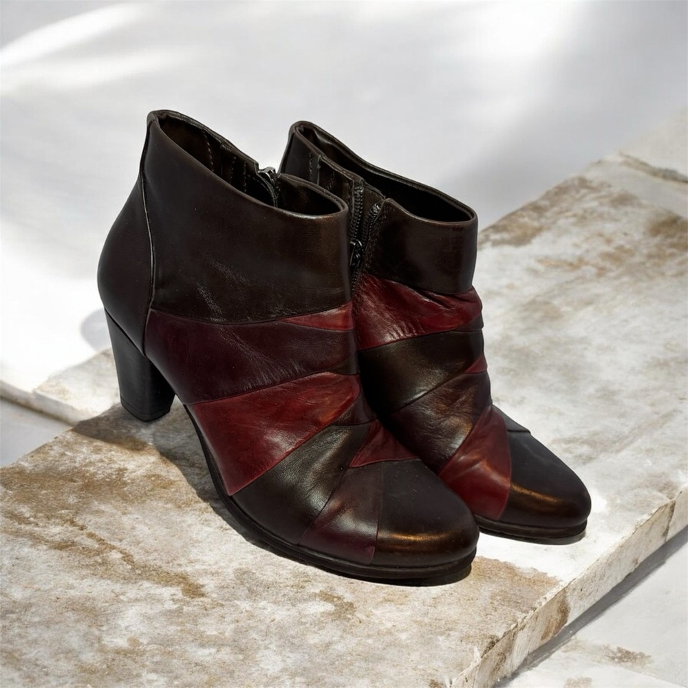 Class Cavallo Soft Leather Ankle Boots Patchwork Brown Burgundy Size 5